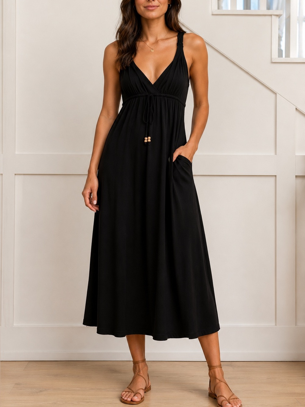 Jones New York Black Midi Sleeveless Jersey Dress size 4